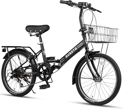AVASTA Quartet 20 24 Inch Folding Bike with 7-Speed, Dual C-Brake, Fender, Rear Rack and Bicycle Basket, Mutiple Colors