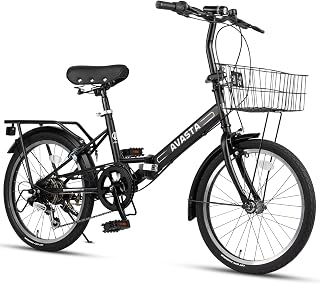 AVASTA Quartet 20 24 Inch Folding Bike with 7-Speed, Dual C-Brake, Fender, Rear Rack and Bicycle Basket, Mutiple Colors