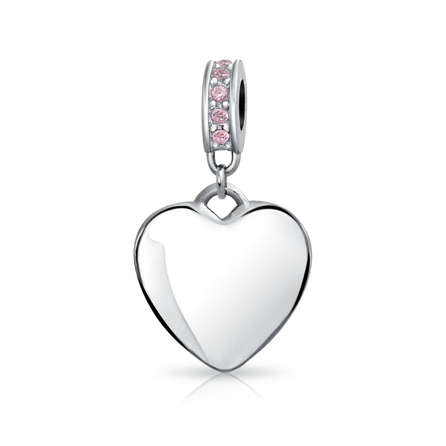 Bling Jewelry Personalizzato Incisione Iniziale Monogram Clear Crystal Accent Bale Cuore Forma Dangle Bead Charm .925 Sterling Silver Per Le Donne Adolescenti Bracciale Europeo Personalizzabile