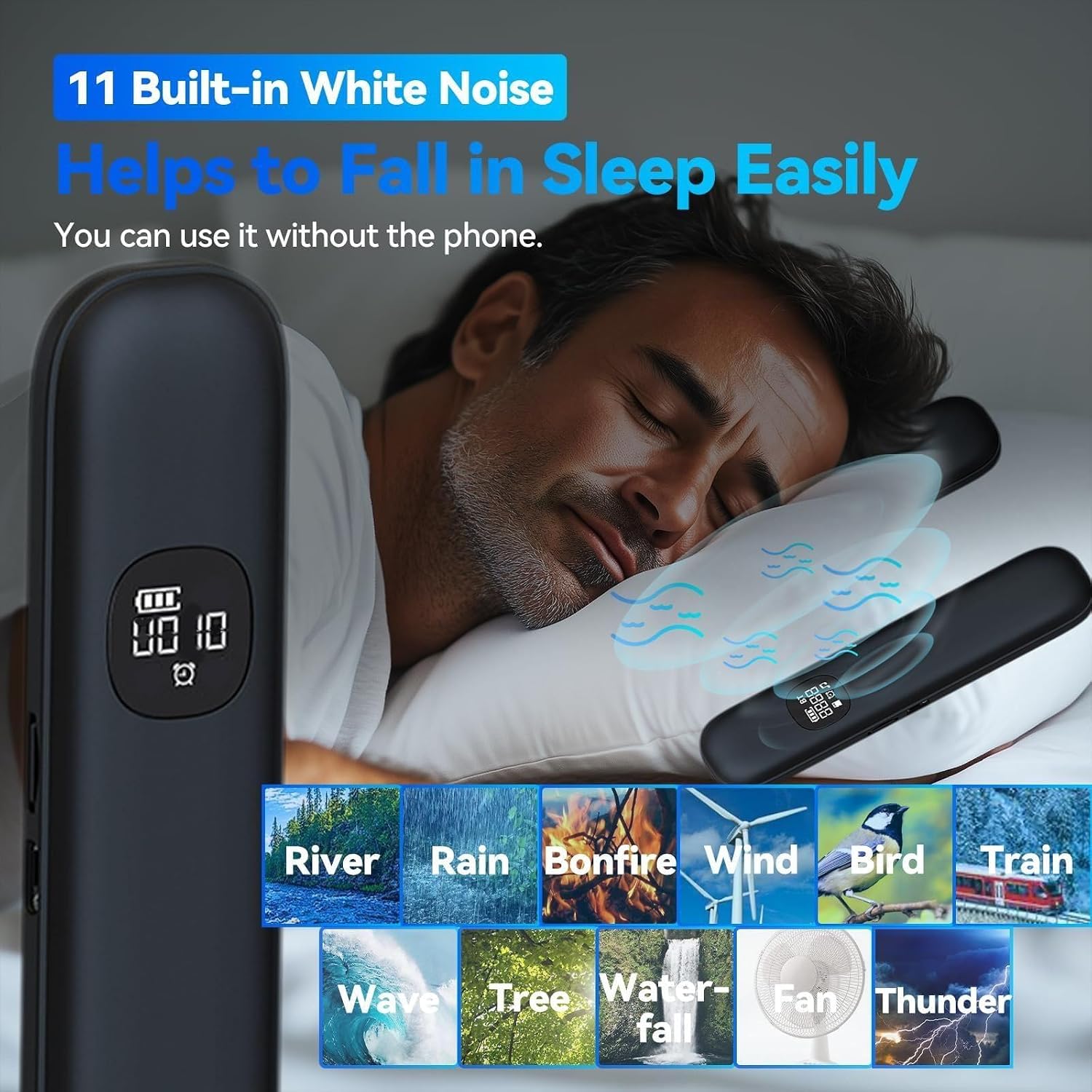 Bone Conduction Pillow Speaker | Under Pillow Bluetooth Speaker for Sleeping Private Sleep Speaker with 11 White Noises TF Card Slot – Ideal for Late-Night Scrolling Without Disturbing Partner