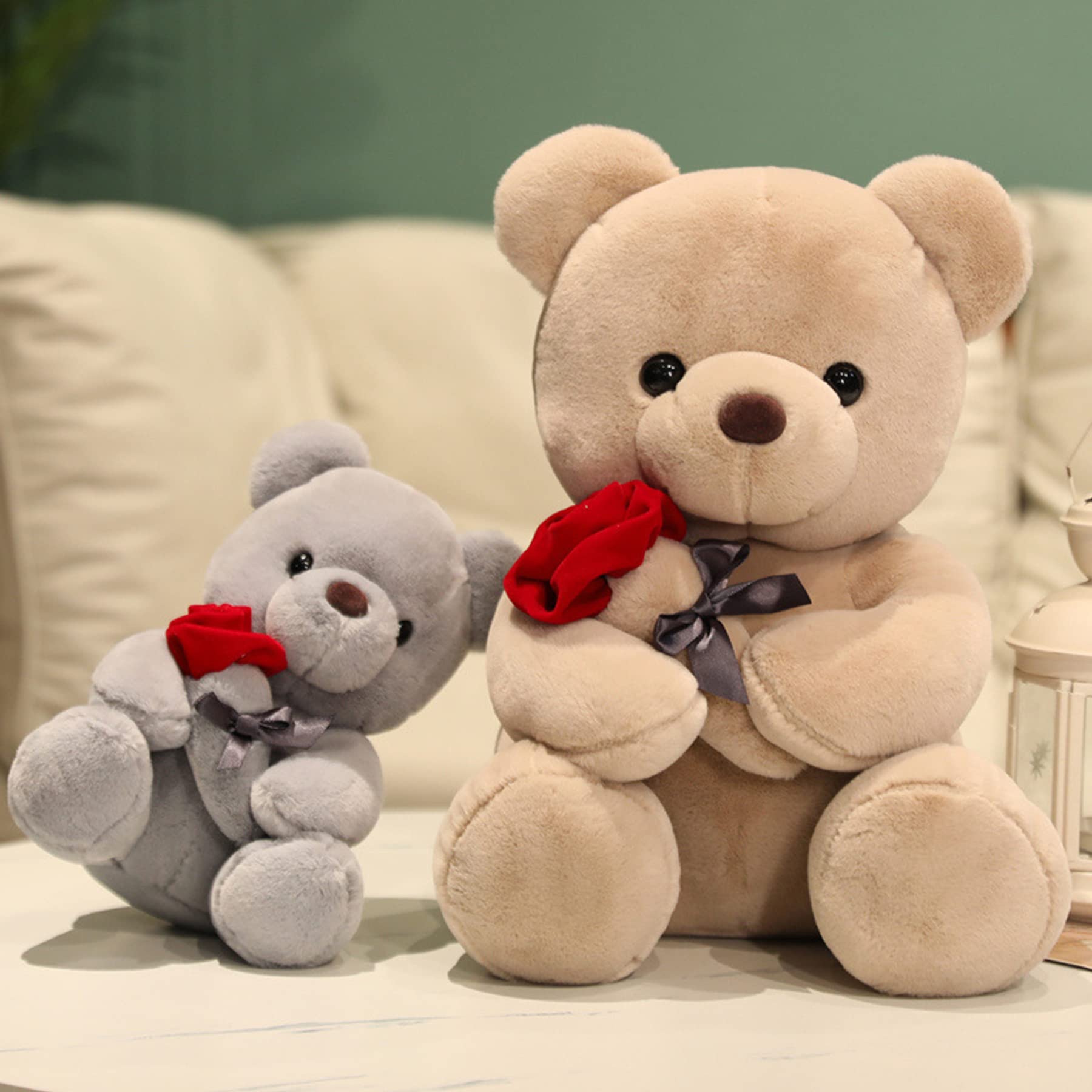 Orsacchiotto peluche con rosa, simpatico peluche giocattolo, idea regalo per bambini, ragazzi, ragazze, compleanno, Natale, San Valentino (45 cm, marrone)