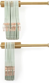 Clothes Hanger Organizer Stacker - Multifunctional Wall Mount Hanger Storage Organizer Rack - 2 Piece Long Stainless Steel Space Saving Hanger Holder - Gold, 13 Inches