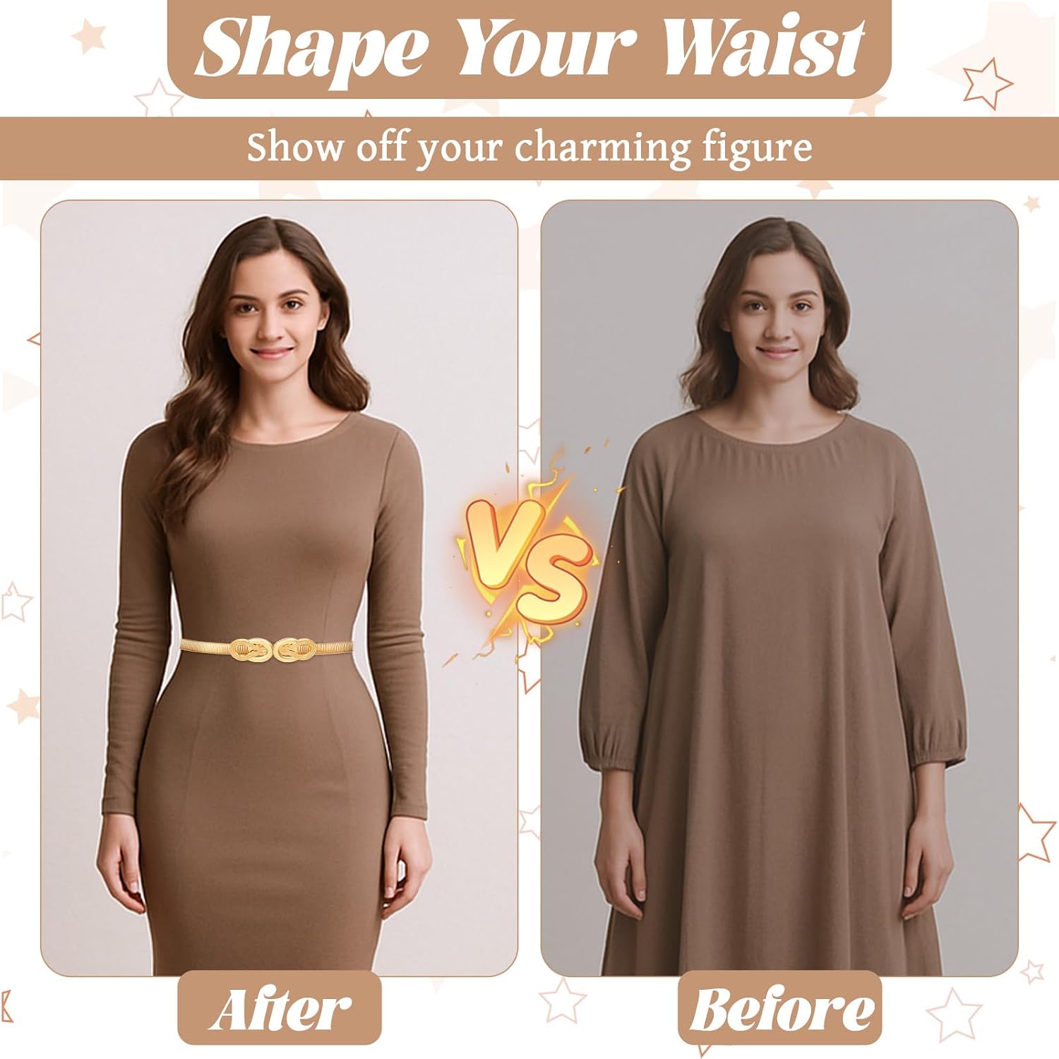 Gold Elastic Skinny Waist Belt for Women, Adjustable Fashion Waistband with Metal Buckle Thin Elastic Chain Belt for Dresses Ladies Dress Jeans Shirt
