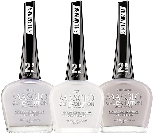 MASGLO Gel Evolution - Juego de 3 esmaltes de uñas, no necesita lámpara UVLED, secado rápido, uso de 12 días, fórmula libre de 14, acabado