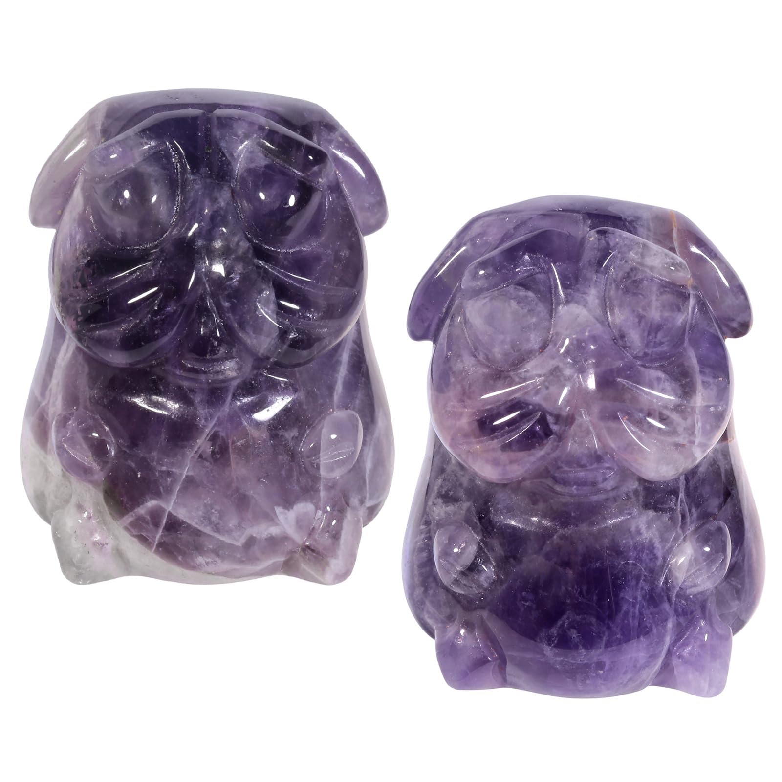 Nupuyai 2pcs Amethyst Mini Crystal Stone Statue Carved Animal Pug Dog Puppy Pekinese Set of 2