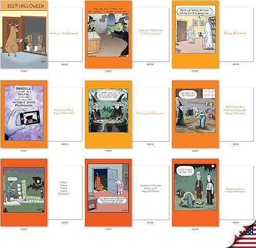 Miniatura 4 de NobleWorks Juego de 36 tarjetas de felicitación histéricas de Halloween con sobres de 5 x 7 pulgadas (36 diseños, 1 cada uno) Joke O'Lanterns