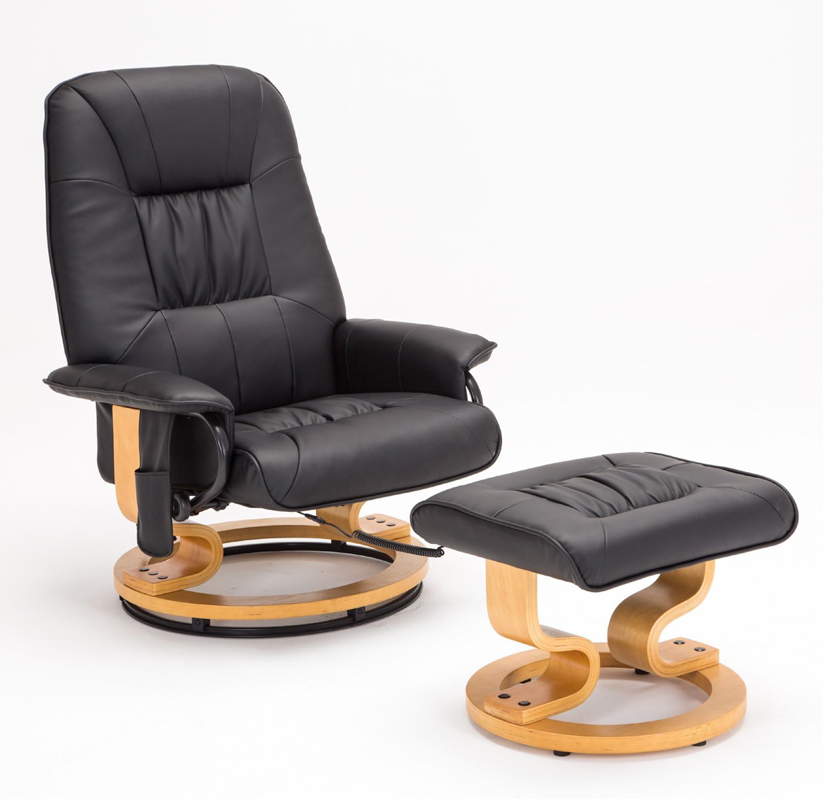 Mecor Recliner Chair and Ottoman, Leather Leisure Massage Chair Living Room Swivel Armchair (Black)