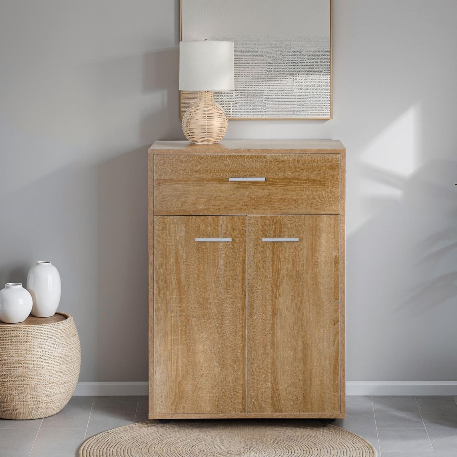 CARO-Möbel Kommode Sideboard Schrank Tommy in Sonoma Eiche, Anrichte Highboard mit Schublade und 2 Türen