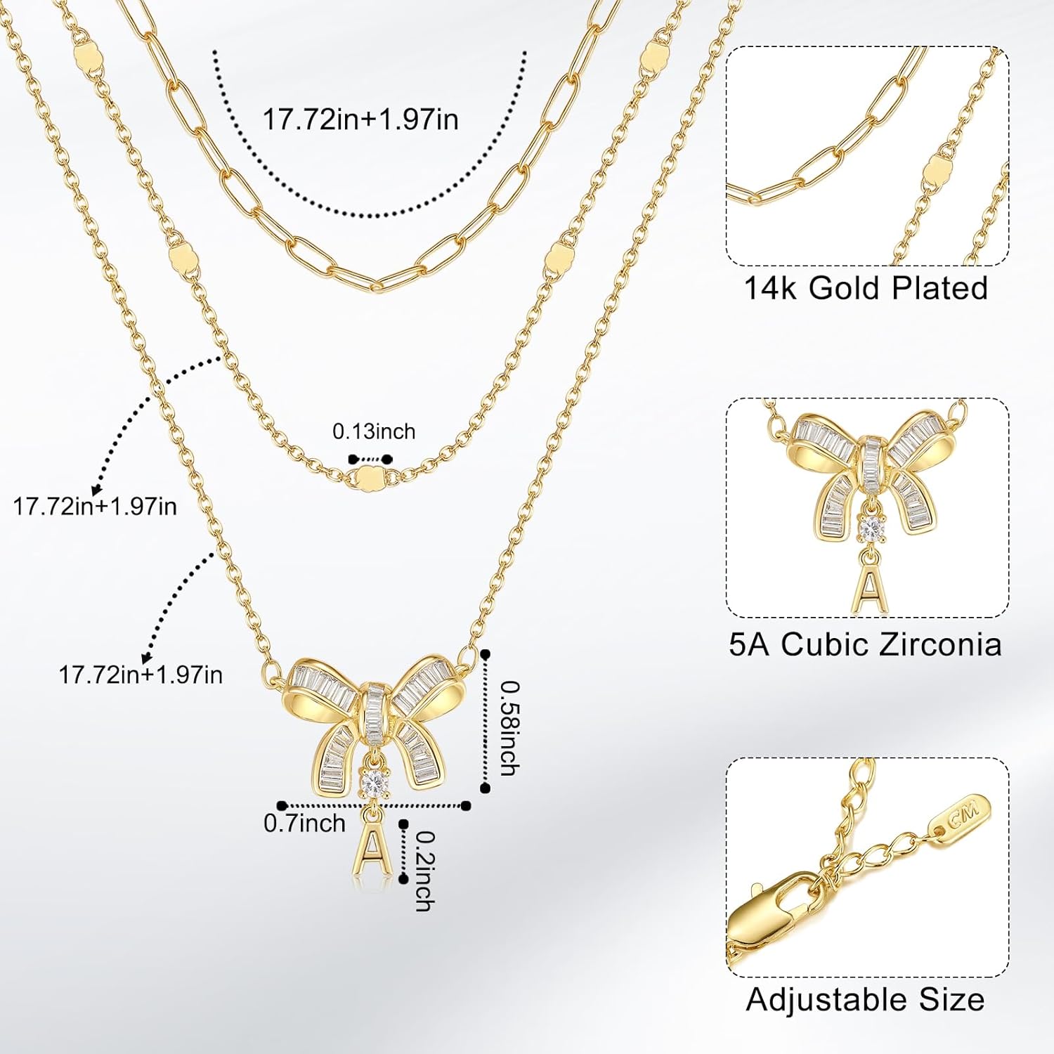 YOVIEE Butterfly Initial Necklaces for Women 14k Gold Plated 3-Layer A-Z Letter Pendant Necklace, Cable & Paperclip Chain Necklace Personalized Name Dainty Jewelry Gift for Women - Image 4