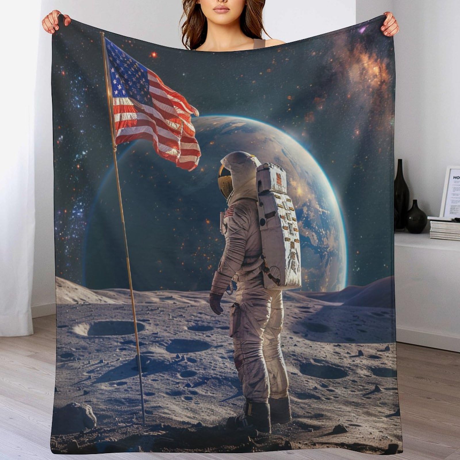 Couverture flanelle chaude et légère drapeau américain motif galaxie