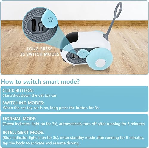 Miniatura 9 de Teazys - Automóvil de juguete eléctrico inteligente para gatos de interior, juguete para gatos de interior, juguete para gatos Teazys Turbo Tail