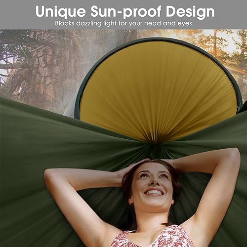 Miniatura 3 de G4Free Hamaca Grande para Acampar con Mosquitero para 2 Personas Pop-up Paracaídas Ligera Hamacas Colgantes Correas para Árboles Cama Columpio para