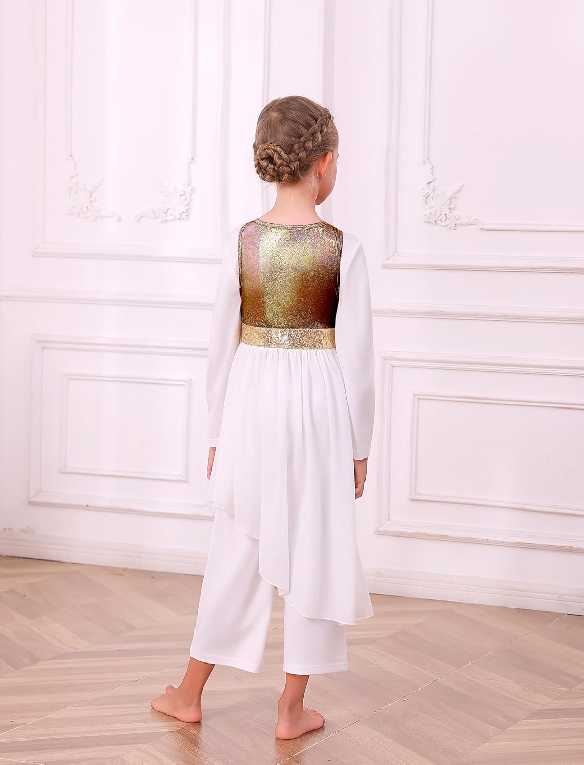 IDOPIP Praise Dance Overlay for Girls Metallic Sequin Praise Dance Dress Asymmetrical Worship Tunic Liturgical Dancewear 3-10 - Image 6