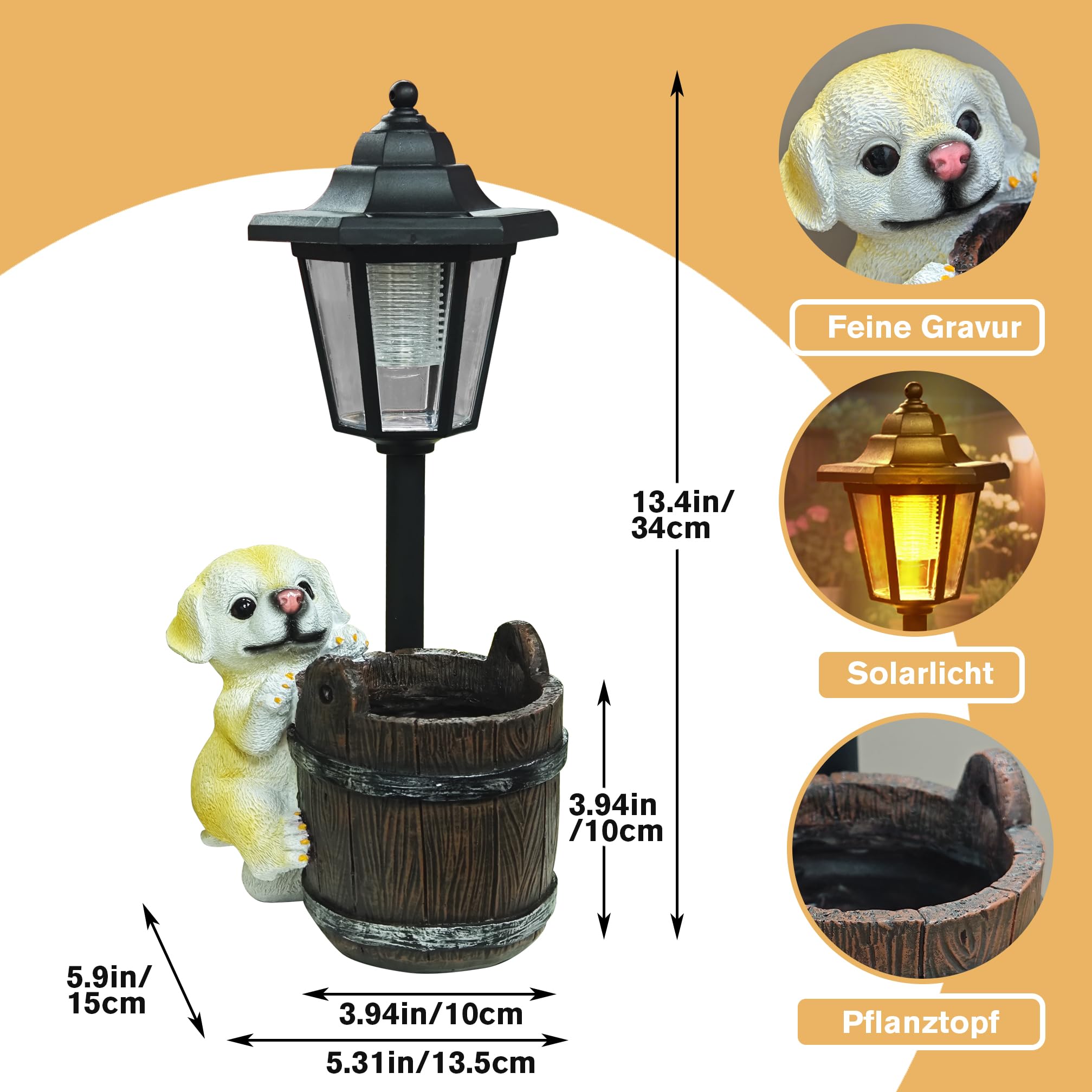 lifemet Gartendeko Solar Außen Hund Statuen - Lustig Gartenfiguren Wasserdicht Solarlampe Blumentopf für Draußen Balkon Garten Deko Geschenke für Frauen Männer Mama