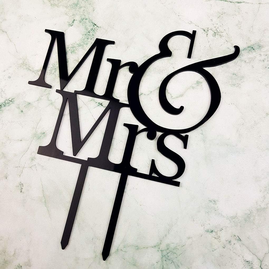 Mr and Mrs Cake Topper, Bride And Groom Sign Wedding Engagement Cake Toppers Decorations (Black Acrylic)