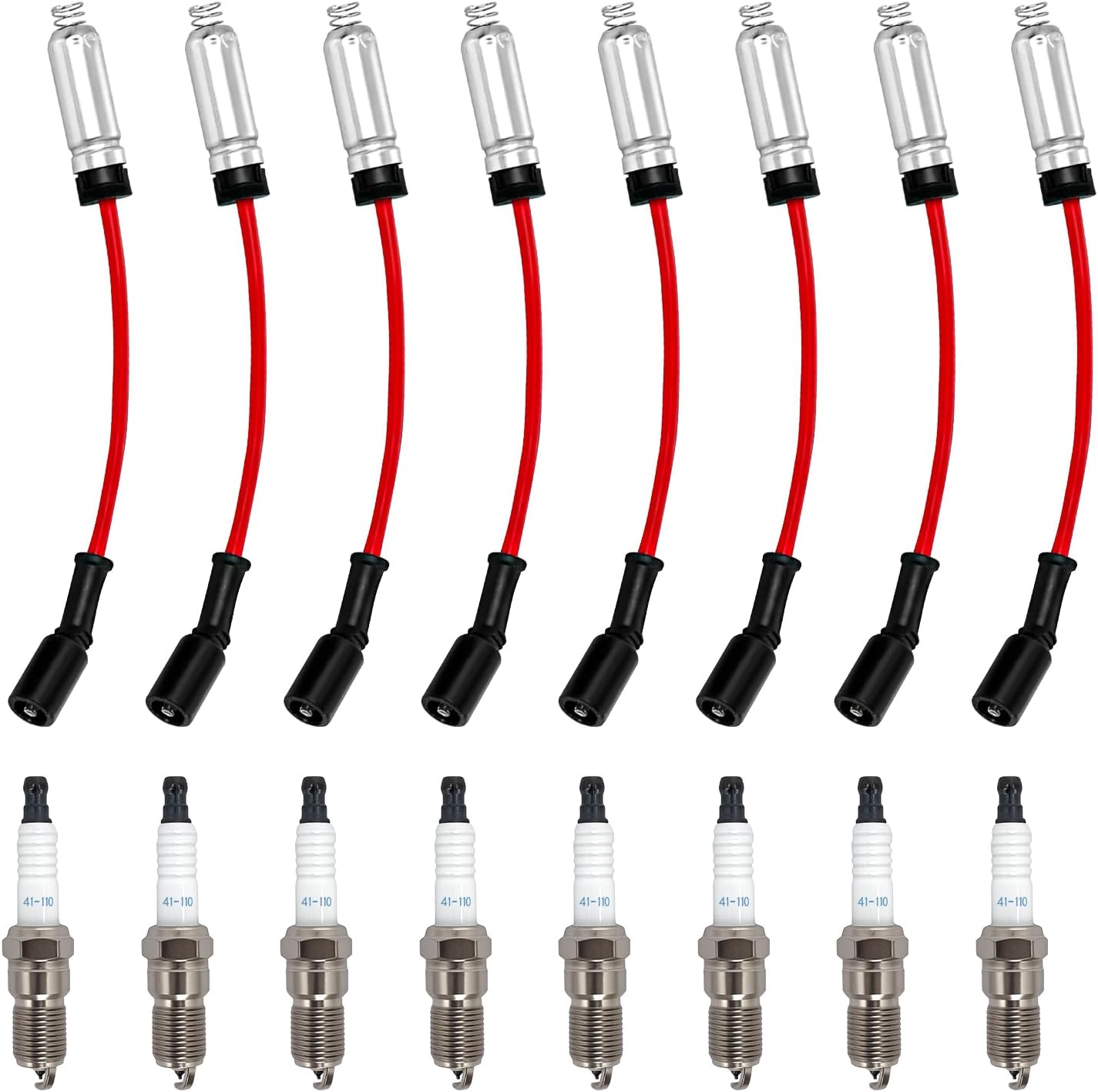 9748HH Spark Plug Wires Set with 41-110 Iridium Spark Plugs Compatible with Chevy Silverado Tahoe Suburban GMC Sierra Yukon Cadillac Escalade 4.8 5.3 6.0 6.2 V8, Replace 41-162 48322 9748GG (8 Set)