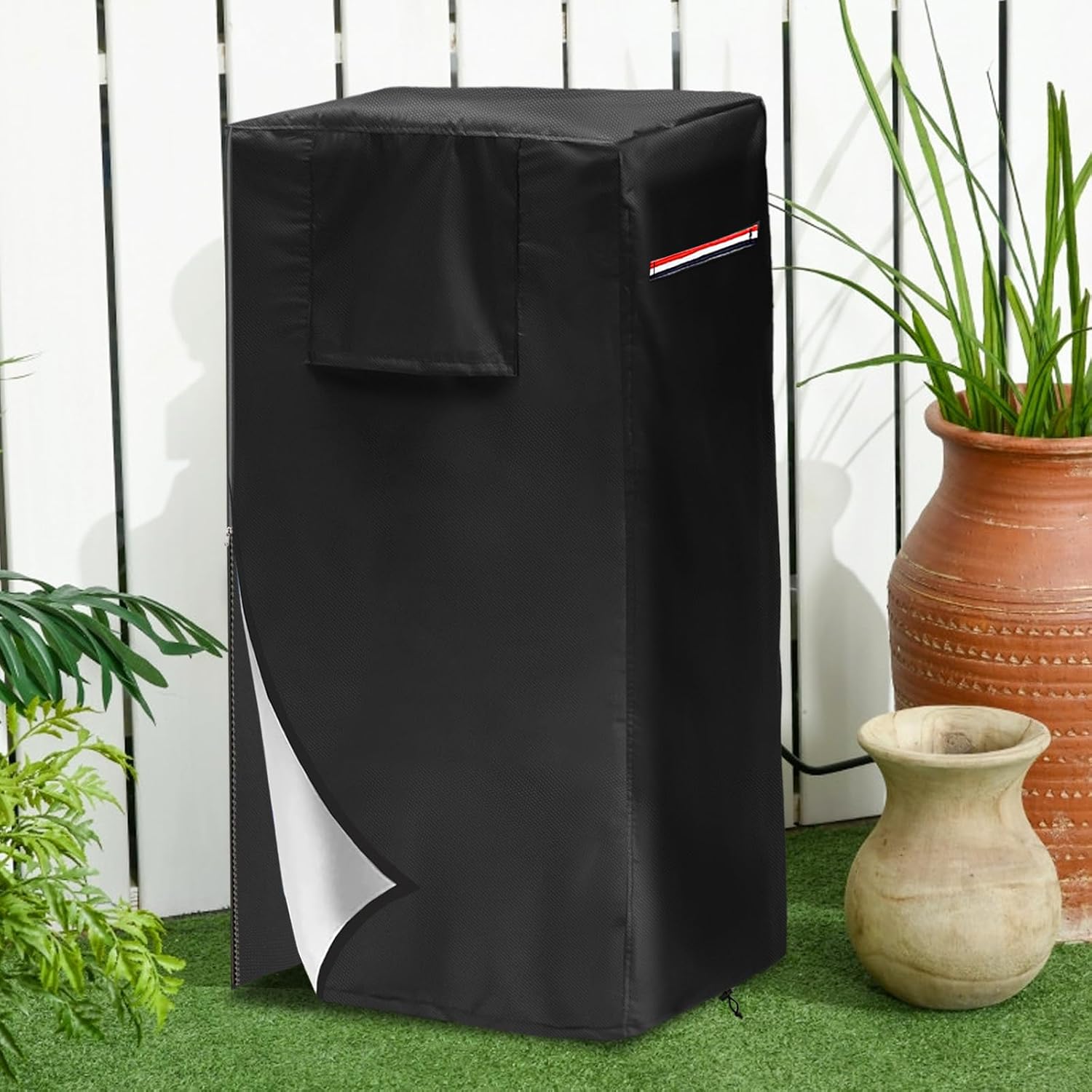 Garden Fountain Cover,Outdoor Heavy Duty Waterproof Dustproof Winter Fountain Cover for Cascading Bowls and Stacked Stones with Zipper and Drawstring.(Black,24" L x 19" W x 40" H)