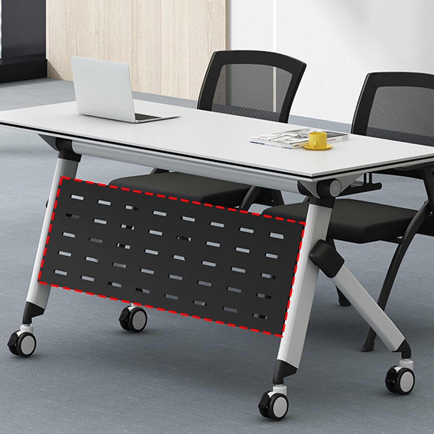 Folding Conference Table, Foldable Meeting Table with Front Baffle, Office Classroom Commercial Training Table, Training Room Tables with Wheels for Office(140x40cm)