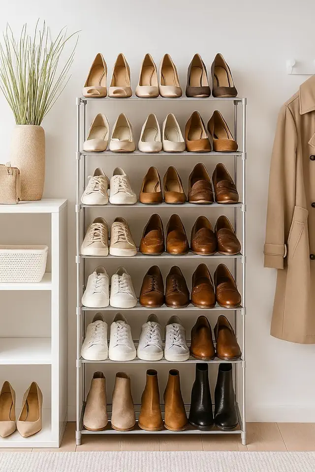 Sapateira Vertical para até 30 Pares Premium com 10 prateleiras resistente em aço inox.