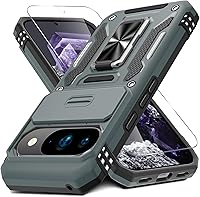 Vista 15 de DEERLAMN Funda para Google Pixel 8a con cubierta deslizante para cámara + protector de pantalla (1 paquete), soporte giratorio con anillo de grado