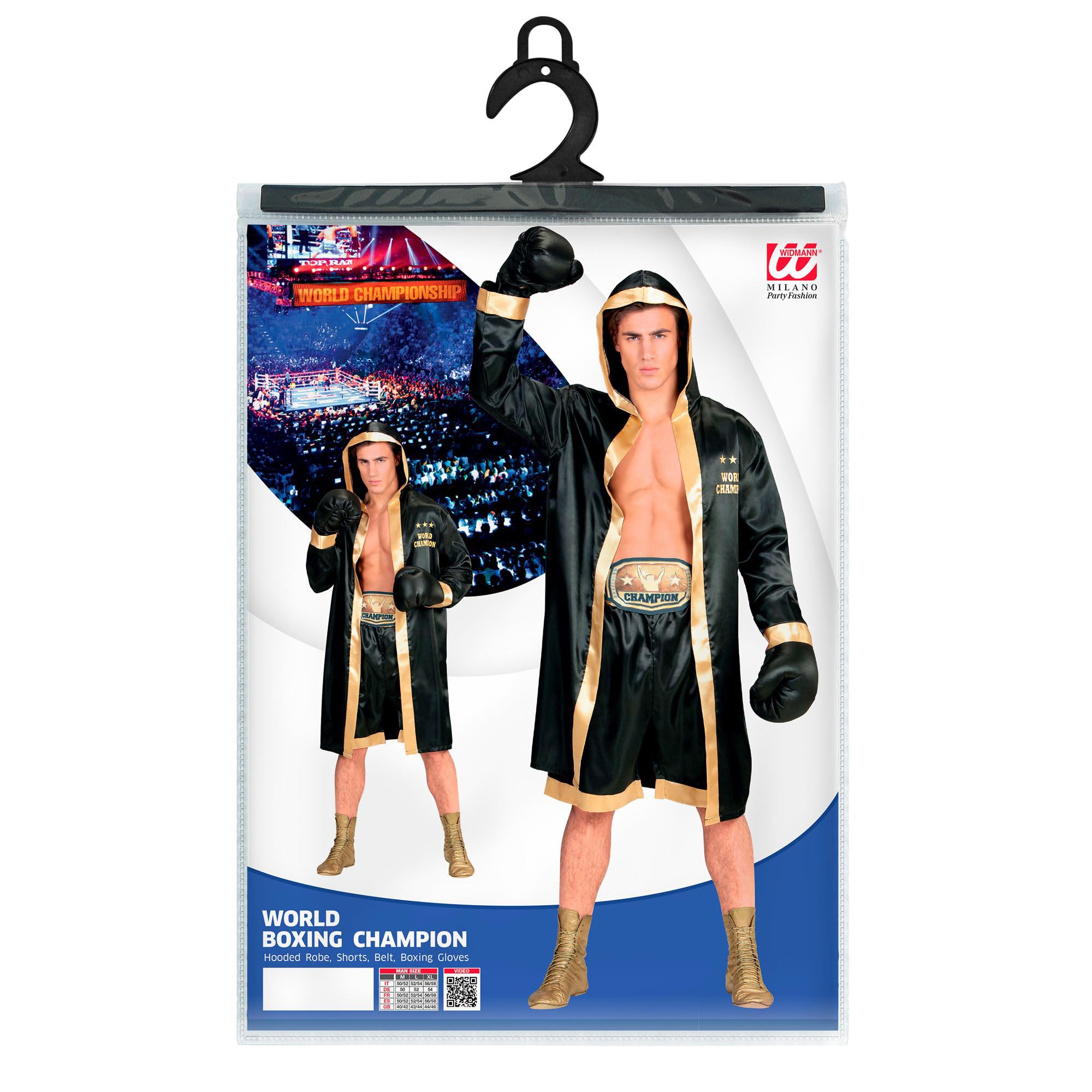 W WIDMANN MILANO Party Fashion - Traje de boxeador Campeón del mundo, traje de boxeador con capucha, deportista, kickboxer