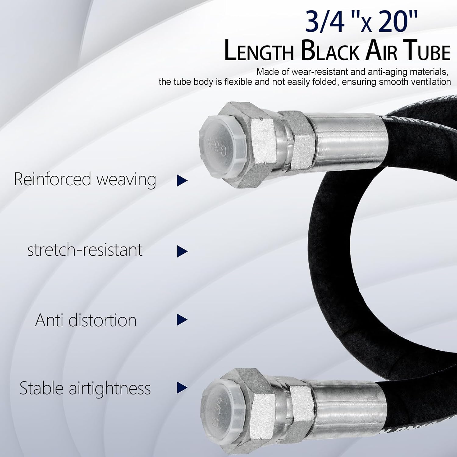 3/4" x 20"Length, 3/4" NPT Male Connector Upgraded Compressor Jumper Hose 450 PSI &750°F (1pc black)
