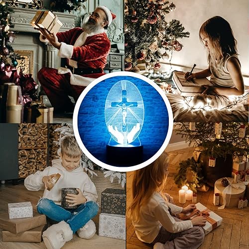 Miniatura 5 de junnire Lámpara de mesa LED 3D con cruz de Cristo Jesús con control remoto, 7 colores, luz nocturna visual, cumpleaños, Pascua, regalo cristiano