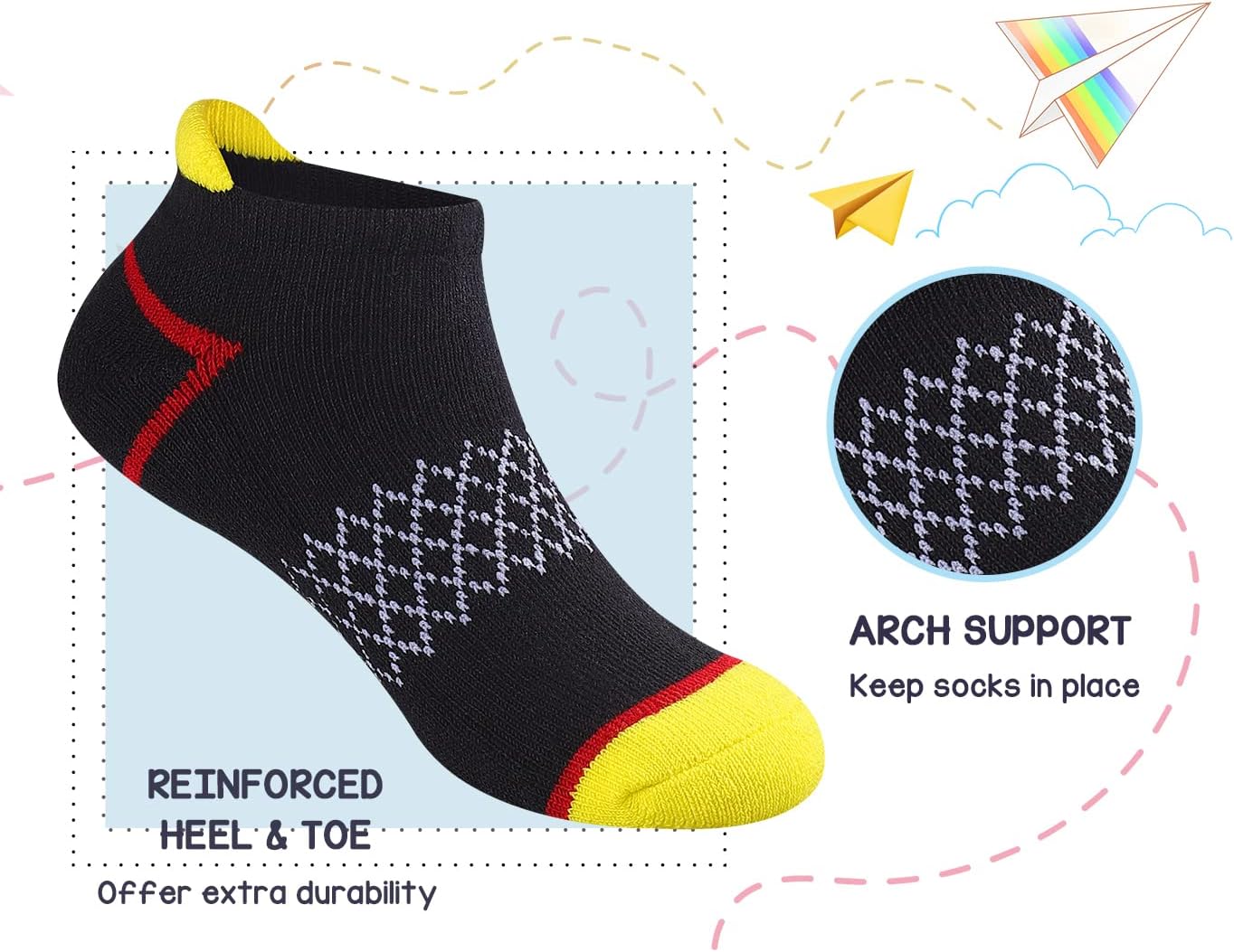 Comfoex 12 Pairs Boys Socks Ankle Athletic Socks With Cushioned Sole For 4-6 6-8 8-10 Years Old Kids - Image 3