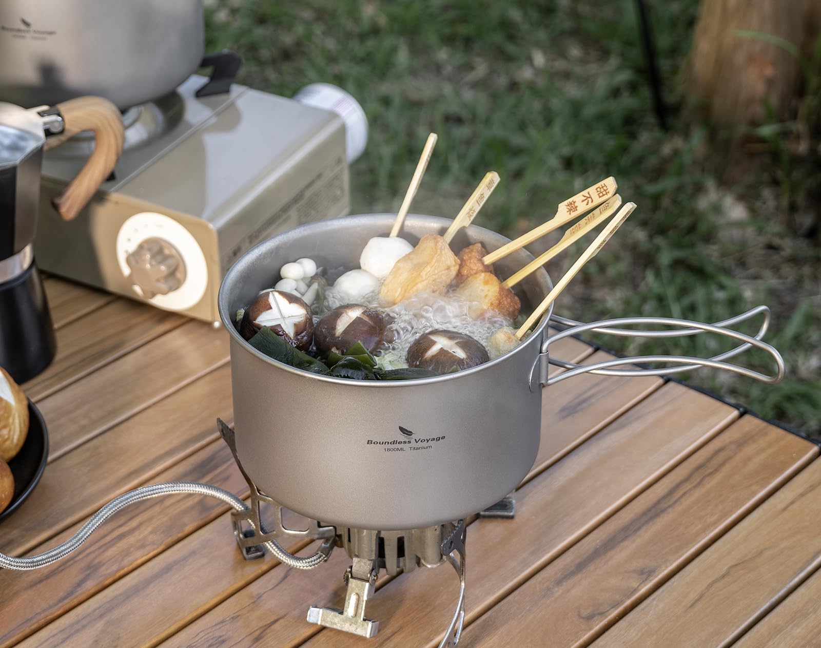 Boundless Voyage 1.8LKleiner Titankopf mit klappbaren Griffen: leichtes Stockpot Camping-Trekking Set Kochtopf Küchengeschirr (1.8 only)
