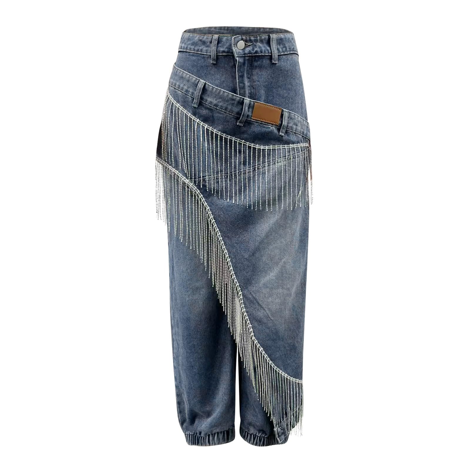Pantalones de mezclilla con flecos para mujer, pantalones holgados para mujer, ropa de calle, club, fiesta, escenario, pantalones de moda, cómodos e informales para uso al aire libre, pantalones