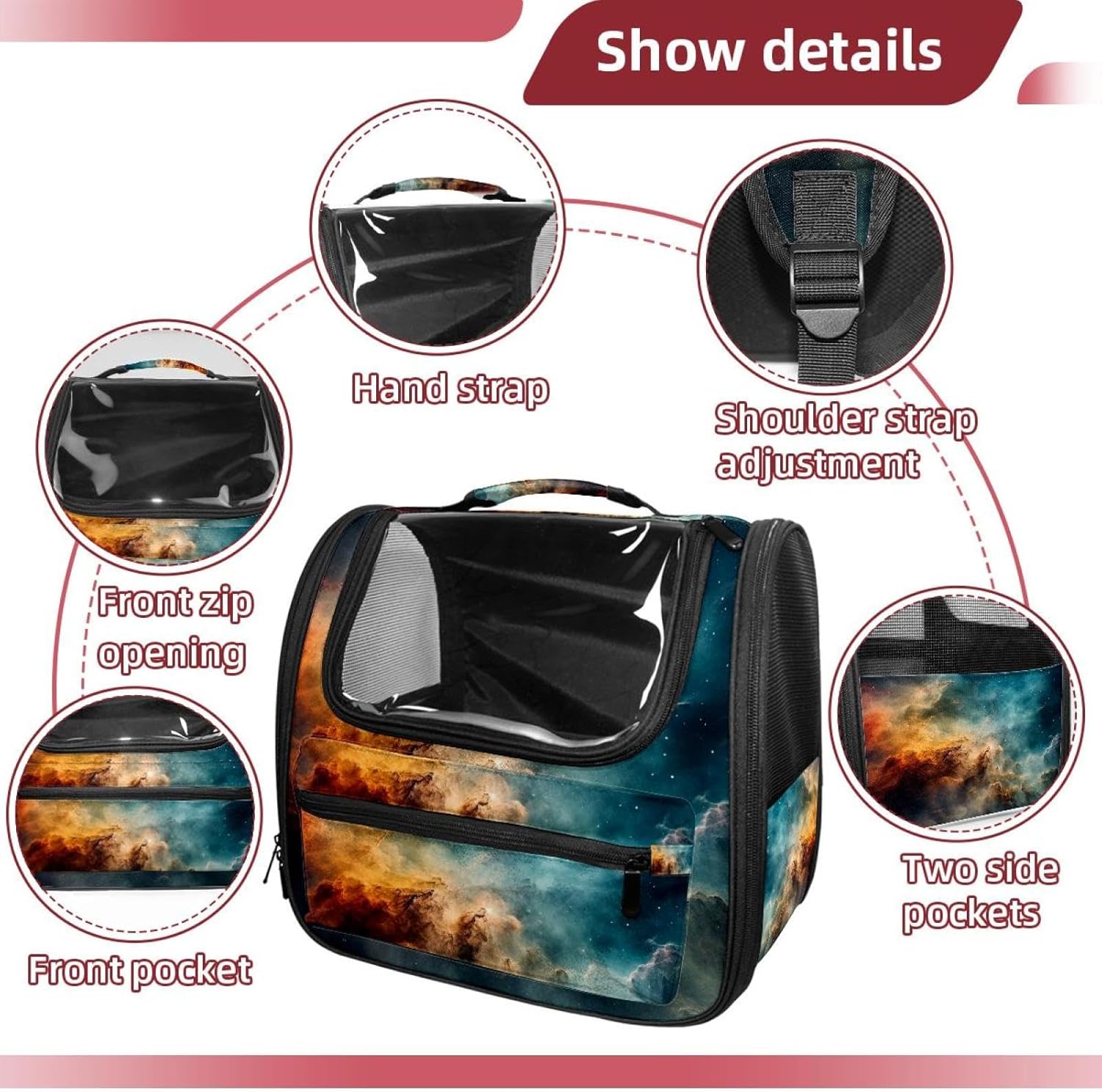 Portable Travel pet Backpack Carrier Hamster Bag Small Dog cat Carrier Breathable Hang Bag, Stars Nebula