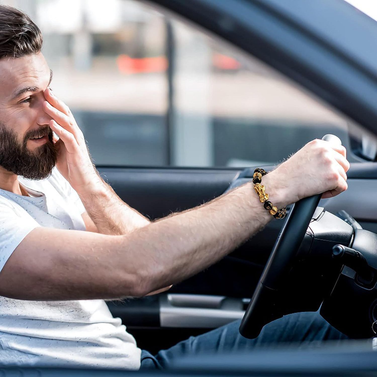 FengShui Wealth And Luck Bracelet, Feng Shui Black Obsidian Pixiu Wealth Bracelet Prosperity Buddha Beads Elastic Bracelets for Women Men Jewelry - Image 3