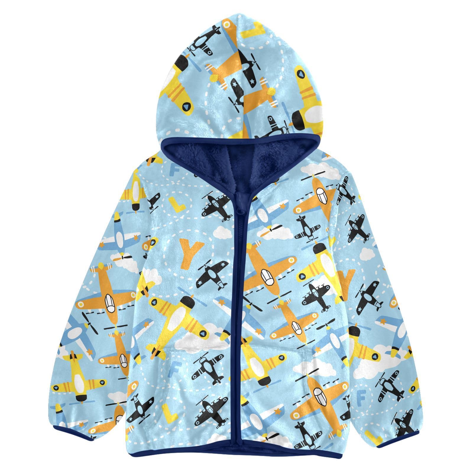 Aflyko Boys Fleece Coat Blue Zip-Up Hoodie Girls Outerwear Kids Hooded Jacket