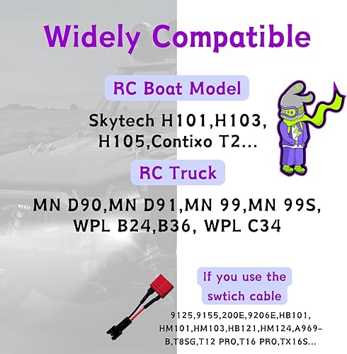 Miniatura 4 de Batería de iones de litio de 3400 mAh 7.4 V con enchufe en T SM2PDean, 2S baterías de alta capacidad para autos RC RACENT M60 M26 M1A2 TJ110 78504-2