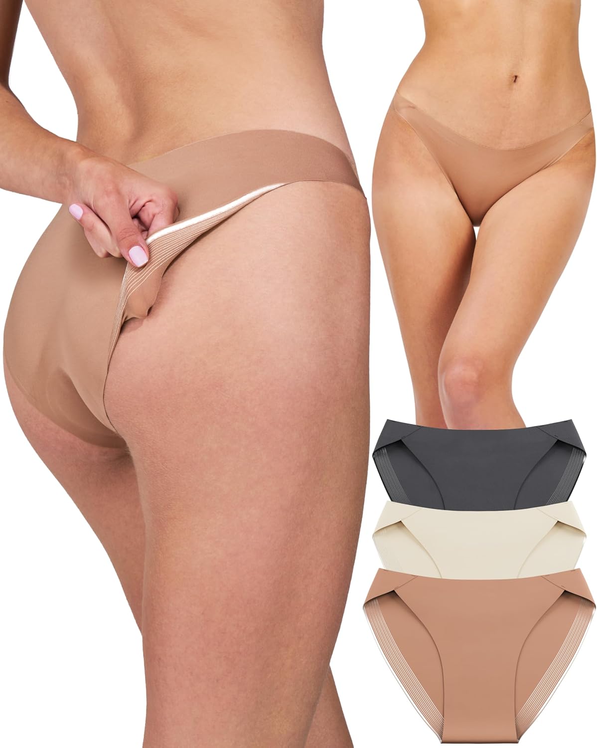 Seamless Bikini Panty, Black, Silicone Lines, Breathable, Hypoallergenic, Cotton Crotch, Daily Comfort