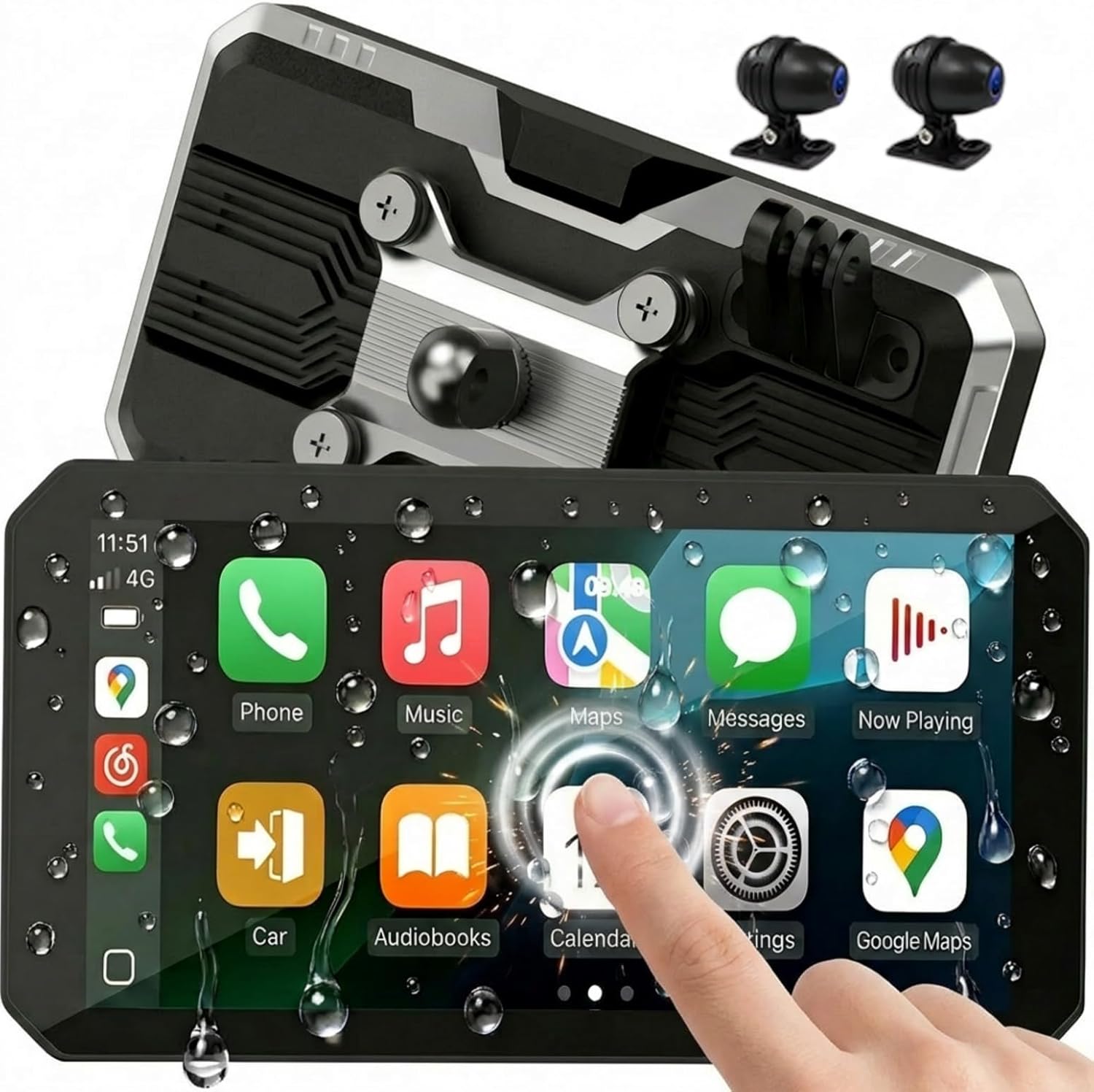 C9 Pro Motorcycle Carplay，5.99" Anti-Glare IPS Touchscreen with Apple CarPlay & Android Auto, Dual AHD 1080P Dash Cam, GPS Navigation System, 140° Wide Angle, IP67 Waterproof (No TPMS)