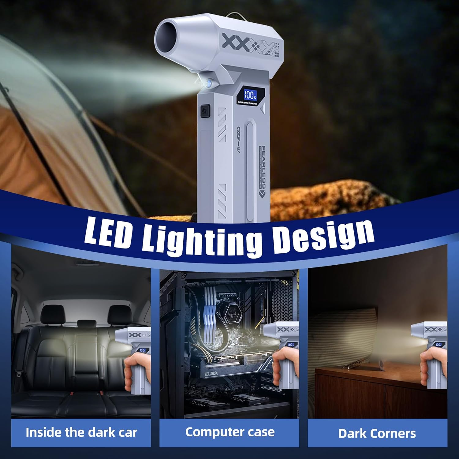 Air Duster Rechargeable, 120000RPM Compressed Air Duster with LED Lighting, Cordless Mini Blower 4-Gear Adjustable, Electric Air Duster 180G Wind Press for Keyboard PC Car Outdoor - Image 3