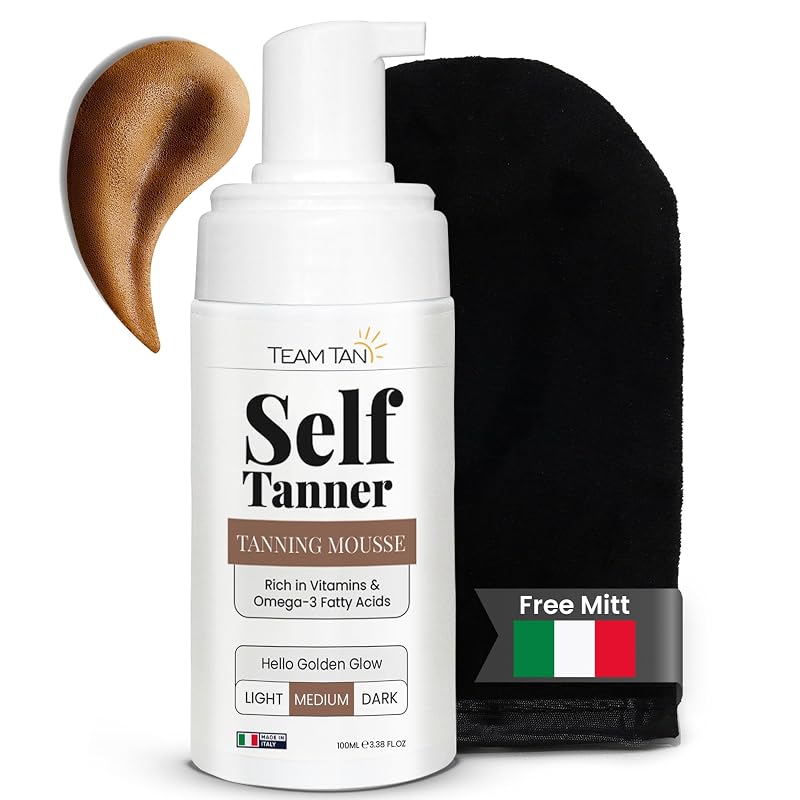 Mousse autobronzeador Team Tan para rosto e corpo com aloe vera e vitamina, Medium, 100 mL