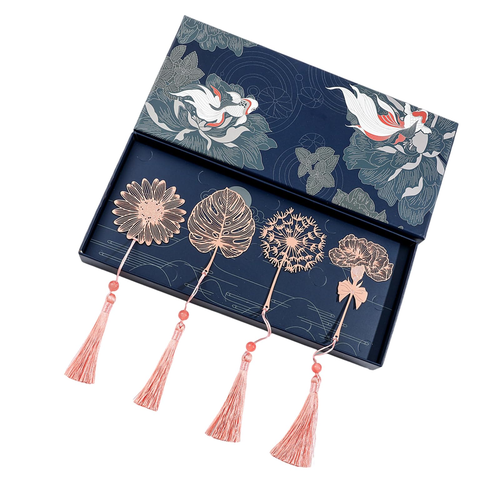 WLNEXT Leaf Bookmarks, 4Pcs Metal Bookmarks with Tassels Leaf/Flower Bookmarks Book Page Divider Appreciation Present for Teacher Book Lover