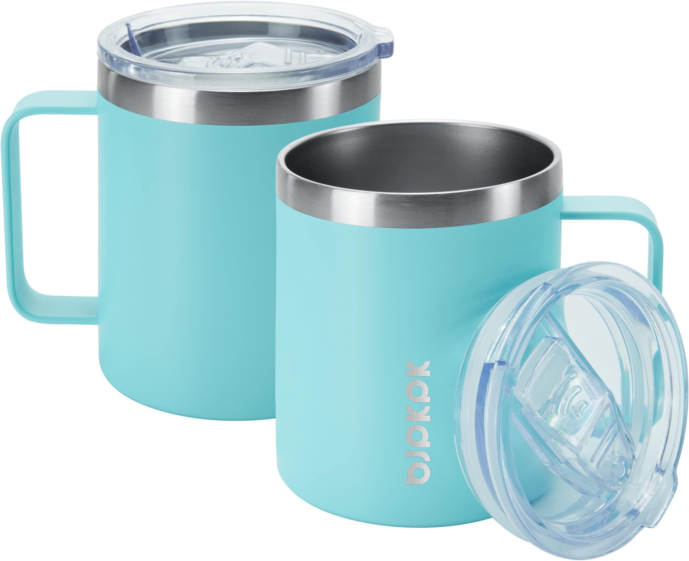BJPKPK 2 pcs Insulated Coffee Mug, 14oz Insulated Tumbler with Lid, Stainless Steel Coffee Cups with Splash Proof Lid-Turquoise