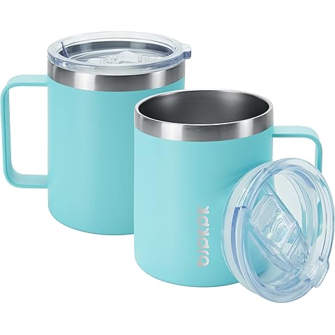 BJPKPK 2 pcs Insulated Coffee Mug, 14oz Insulated Tumbler with Lid, Stainless Steel Coffee Cups with Splash Proof Lid-Turquoise