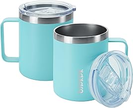 2 pcs Insulated Coffee Mug, BJPKPK 14oz Insulated Tumbler with Lid, Stainless Steel Coffee Cups with Splash Proof Lid-Turq...