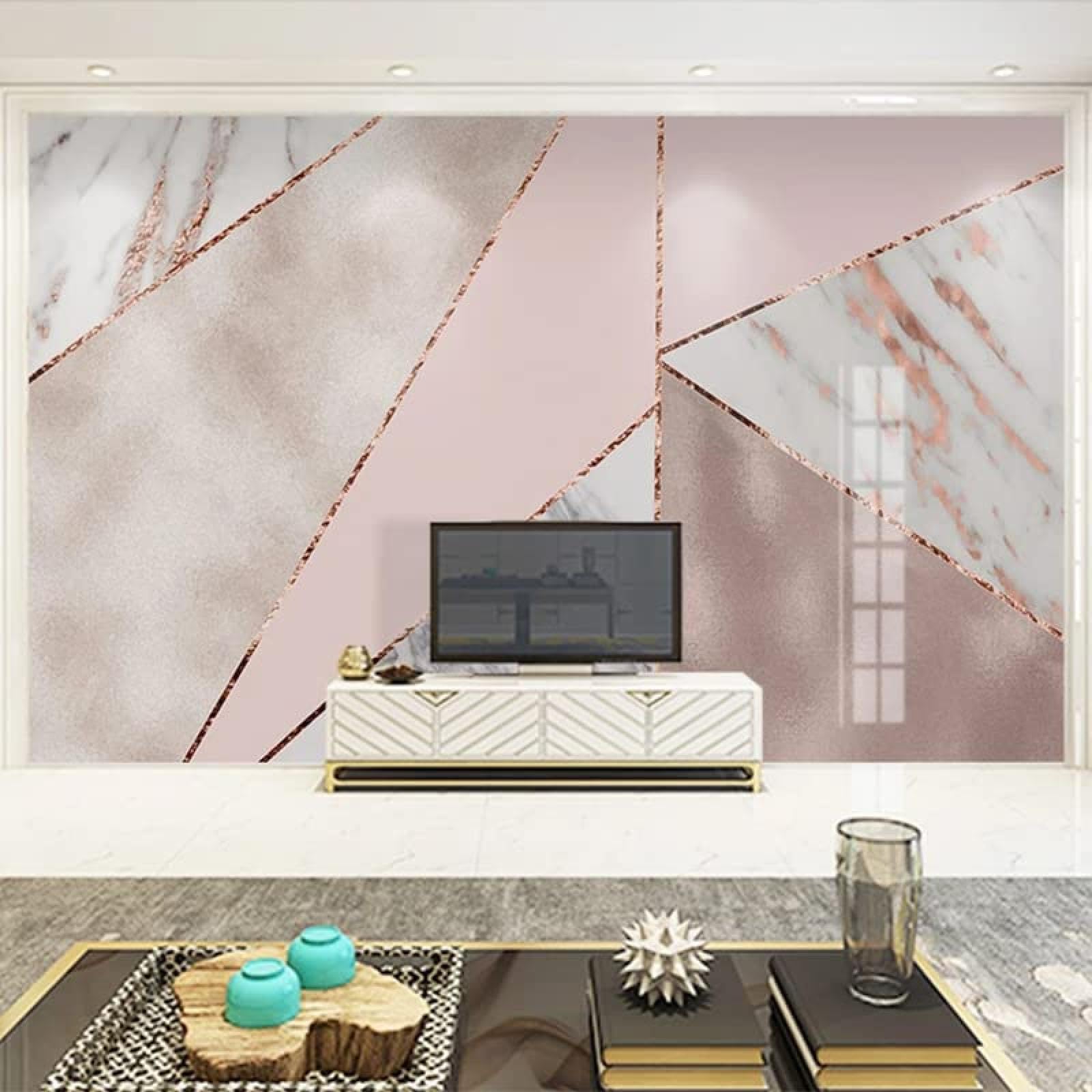 Abstract Geometric Pink White Marble Wall Murals Wallpaper, Modern Rose Gold Textured Lines Large Wall Paper Wall Murals Space, Suitable for Living Room Bedroom Home Decoration-78.7