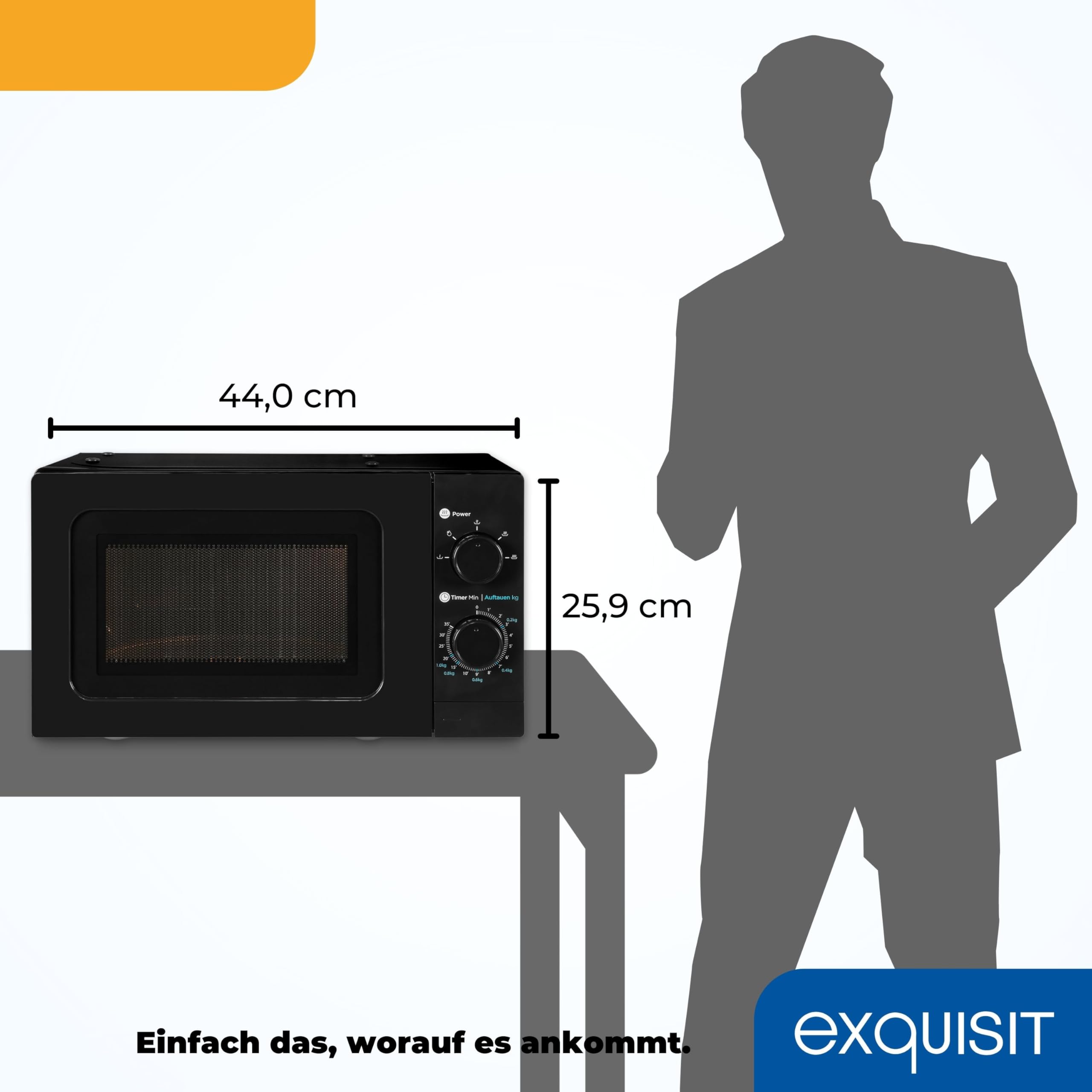 Exquisit Unterbau-Mikrowelle WP 700 J17-3 | 700 W | 20 L | Schwarz | Mechanische Steuerung mit 5 Leistungsstufen, Timer bis 35 Min, Drehteller 255 mm, Kabellänge 100 cm