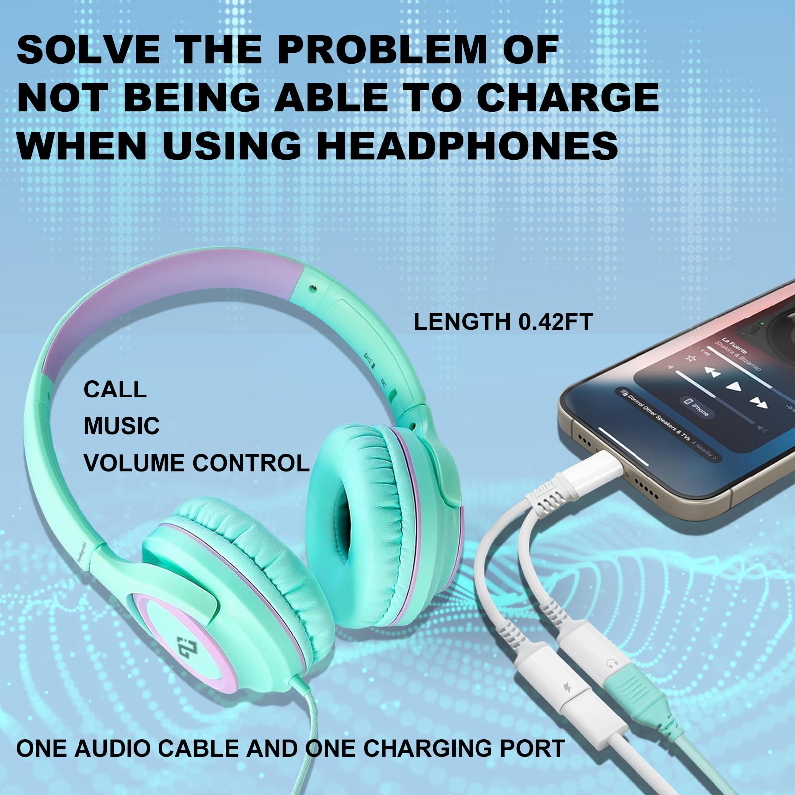USB C Splitter to 2 Female Adapter Y Cable - One for Charging, One for Audio Port (Solve Charging Issue When Using Headphones)