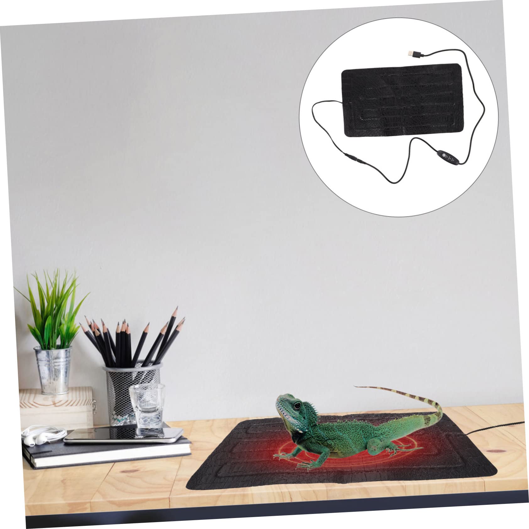 HEMOTON Almohadilla Térmica para Reptiles, Manta Eléctrica Portátil de Cuero Negro, Calefacción para Caja de Reptiles y Exterior, para Crías y Gestantes
