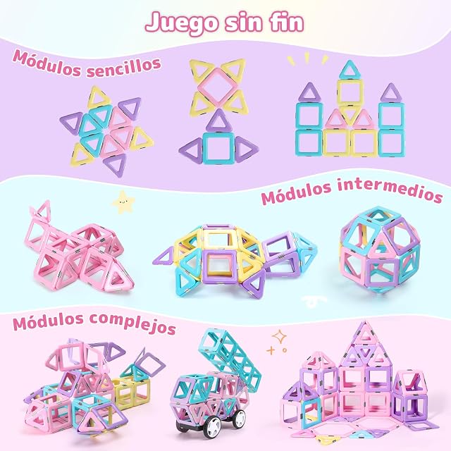 Foto 4 de 7 de ECHOCUBE Bloques de Construcción Magnéticos, 70 Piezas Juego de Fichas Magnéticas con Ruedas Magnéticas
