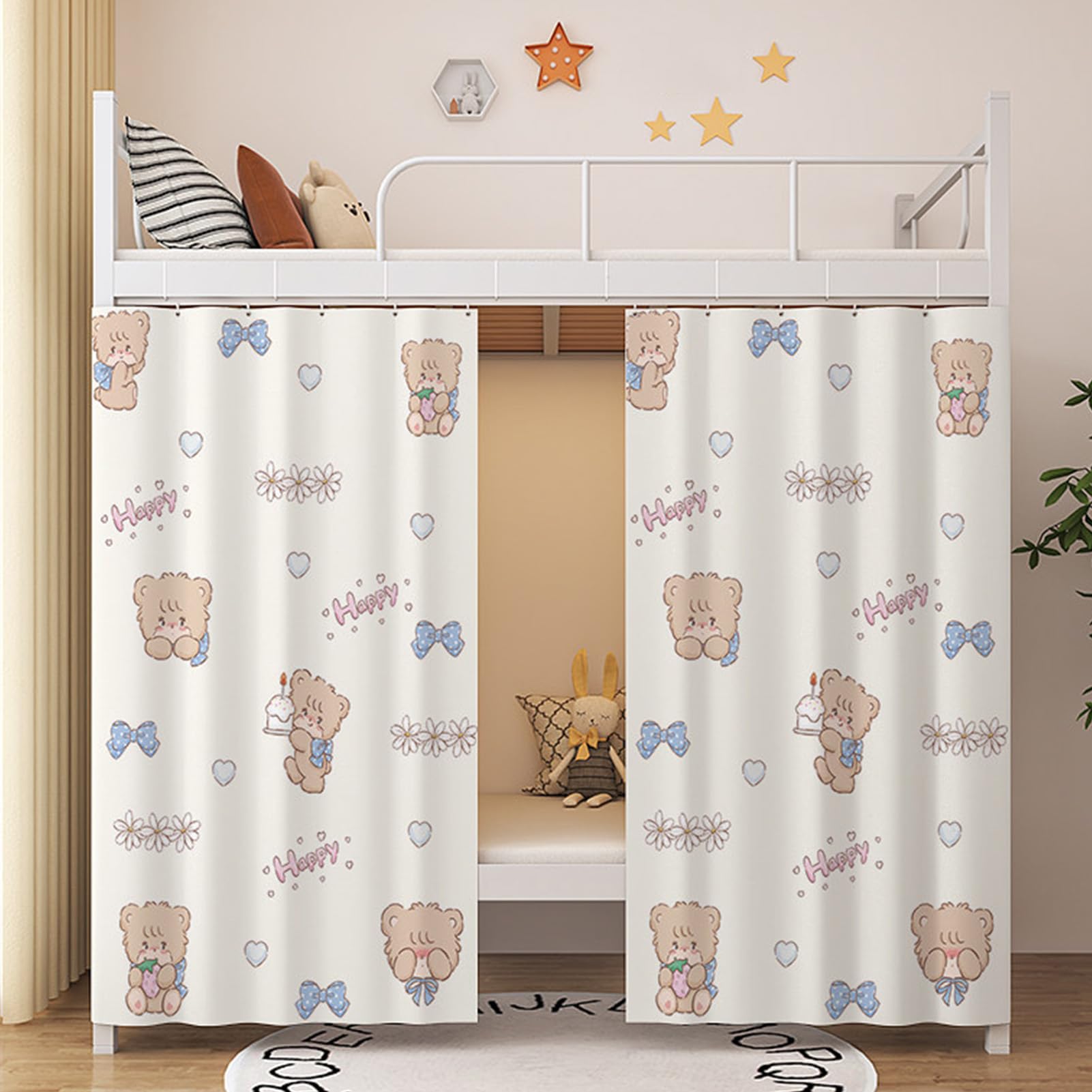 Cortinas opacas para litera infantil con riel suave y dosel de privacidad lavable a máquina