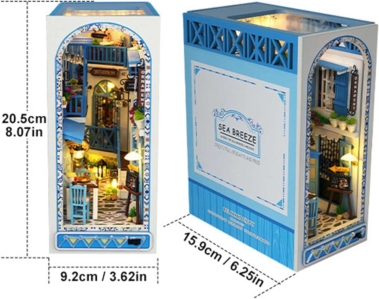 Model edukacyjny Drewniane puzzle 3D Bookend, zestaw do samodzielnego czytania książek do wystroju półki, podświetlane małe miniaturowe zestawy modeli dioramy do domku dla lalek dla dorosłych unisex (