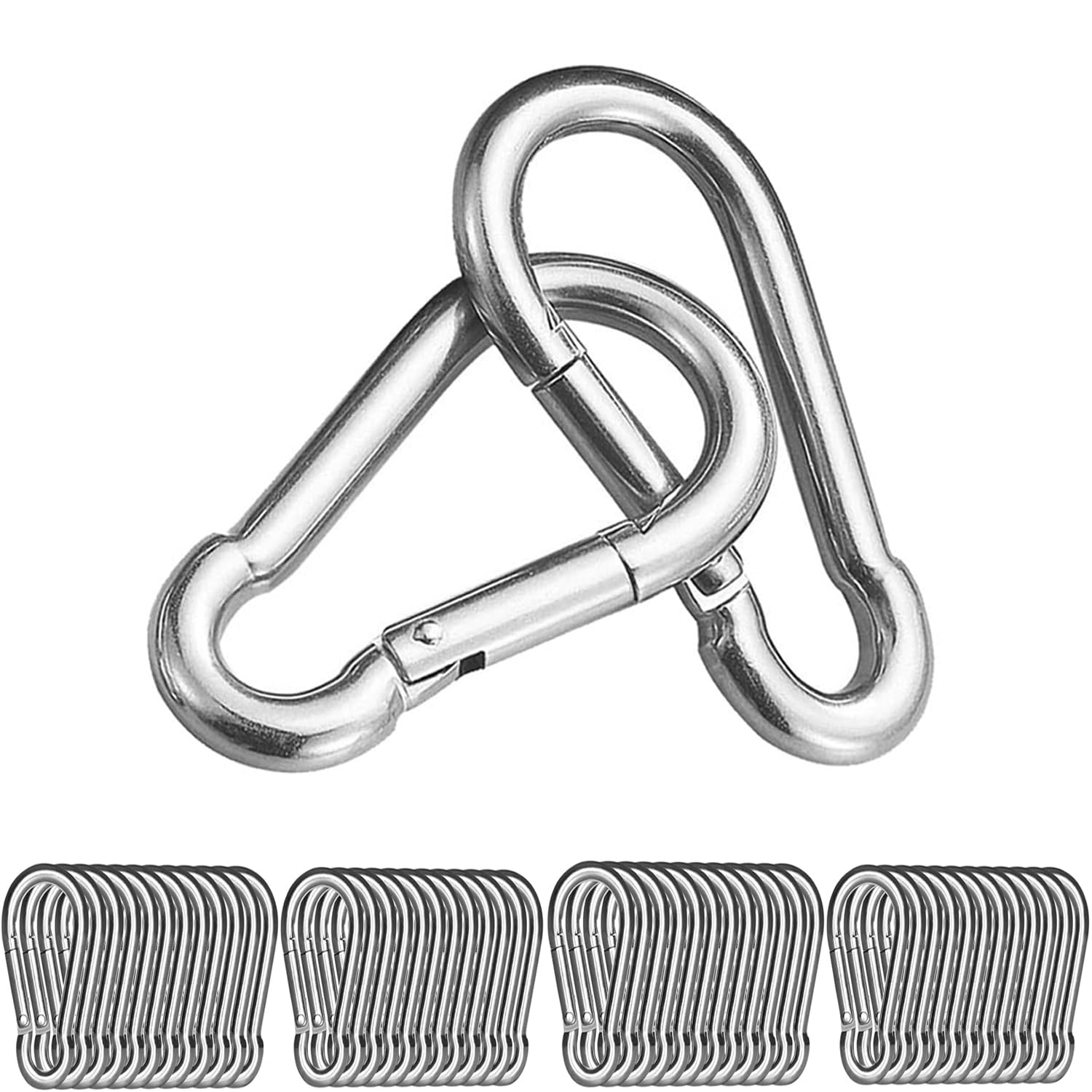 50 Pack 3Inch Safety Spring Snap Hook, Ailengy 5/16I Galvanized Steel Quick Link Carabiner Clip Hooks, Heavy Duty Steel Clip Buckle for Camping Hiking